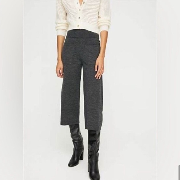 Aritzia Wilfred Brion Cropped Wool High Waist Wide Leg Pant Dark Grey - Picture 2 of 14